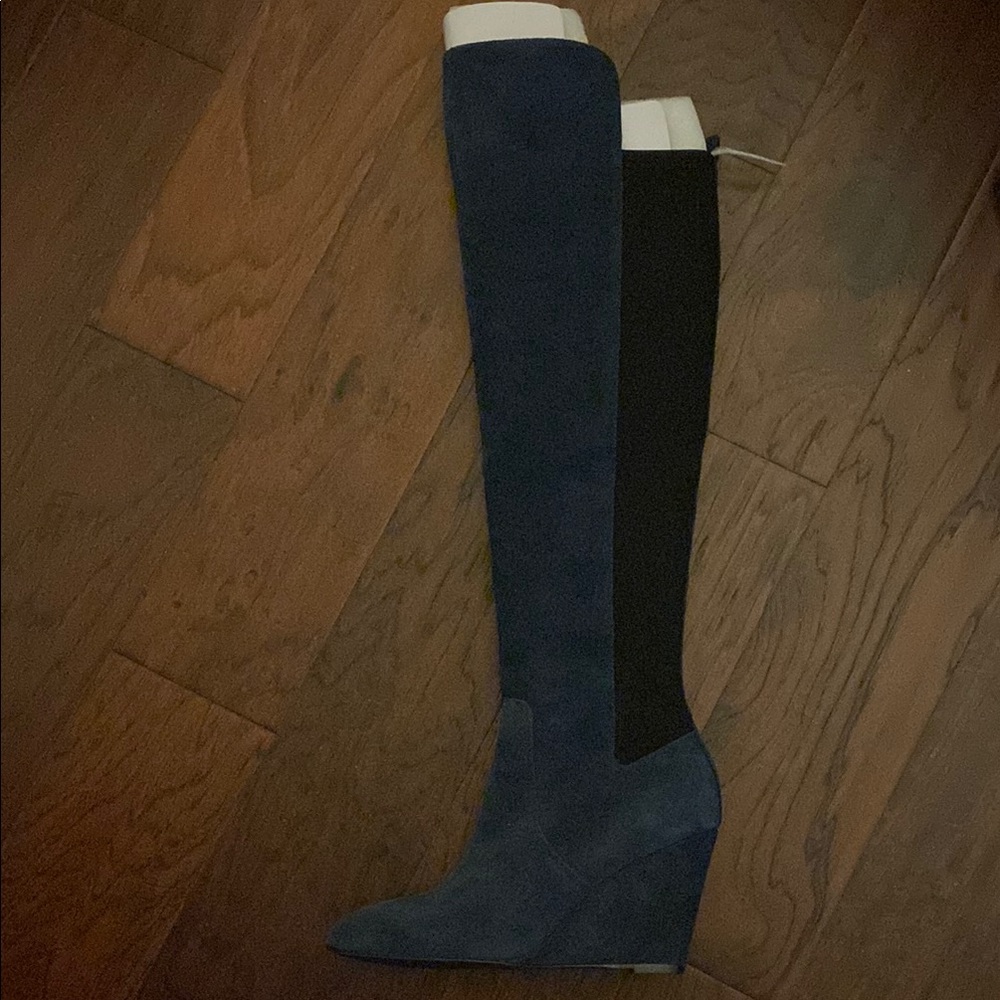 Charles David Blue Suede with Black stretch textile Over the Knee Boots
